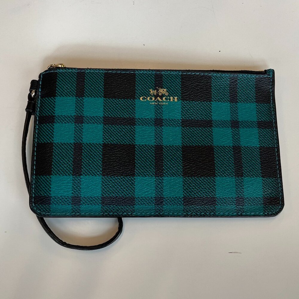 COACH Plaid Grain Leather Wristlet